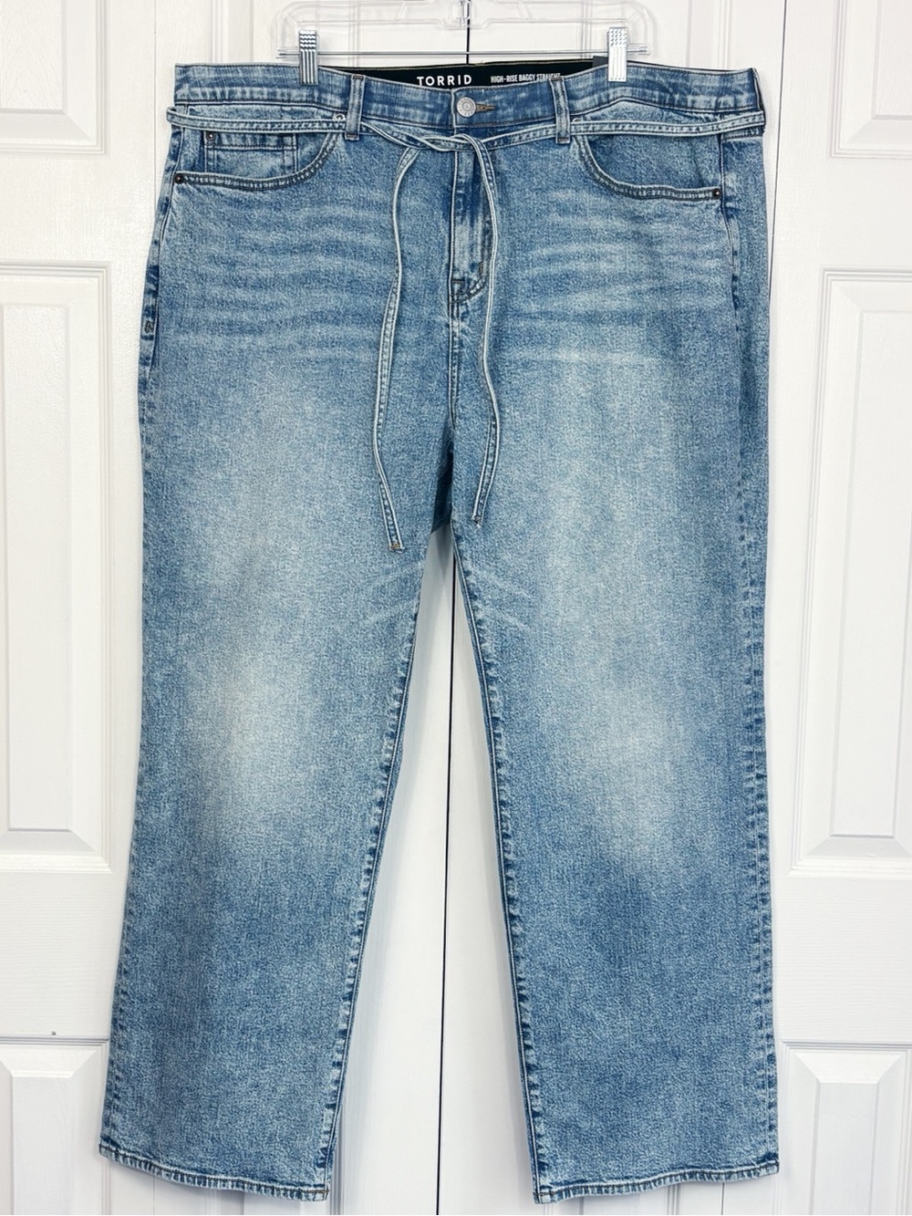 NWT Torrid Light Acid Wash High Rise Tie Waist Baggy Straight Jeans 20R